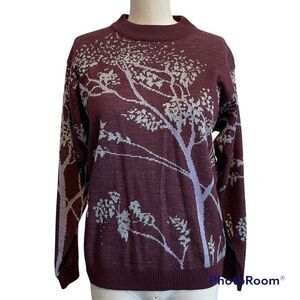WHIMSICAL Trees Sweater Mulberry Silver Large